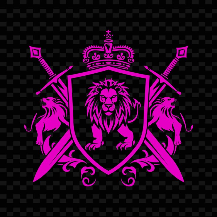 PSD logotipo de la cresta de caballero noble con león y espadas cruzadas para diseños vectoriales tribales creativos de dec