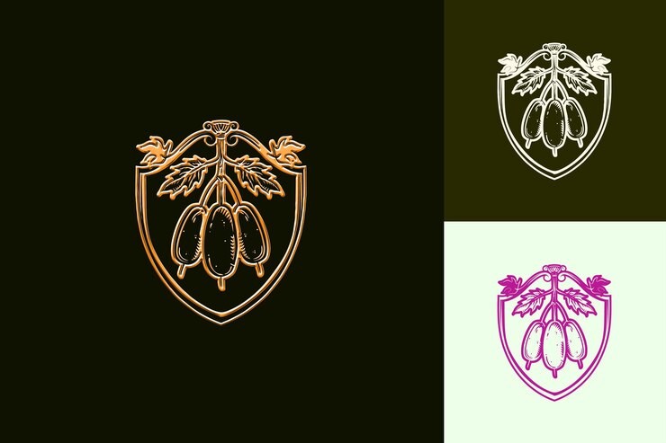 PSD logotipo de la cresta de la tamarinda con forma de escudo y diseños vectoriales decorativos creativos y minimalistas