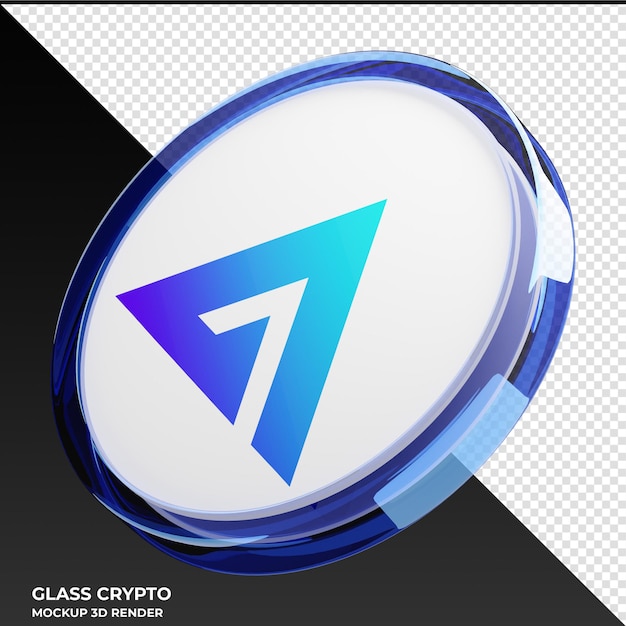 Un logotipo criptográfico de vidrio con un círculo azul y un fondo blanco.