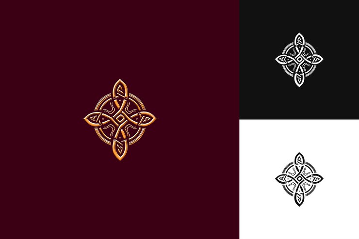 PSD el logotipo de la cruz celta legendaria con nudos y nudos de la trinidad colecciones de diseño vectorial abstracto