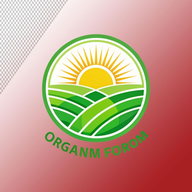 Logotipo da fazenda produto orgânico sol e verde em fundo transparente