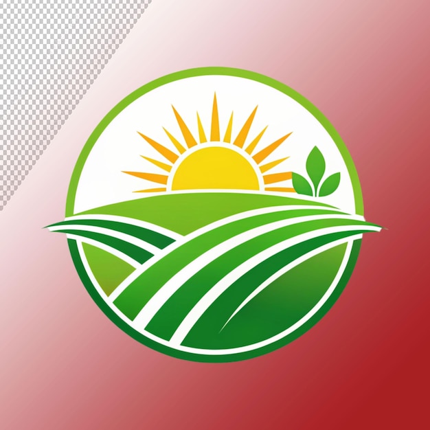 Logotipo da fazenda produto orgânico sol e verde em fundo transparente