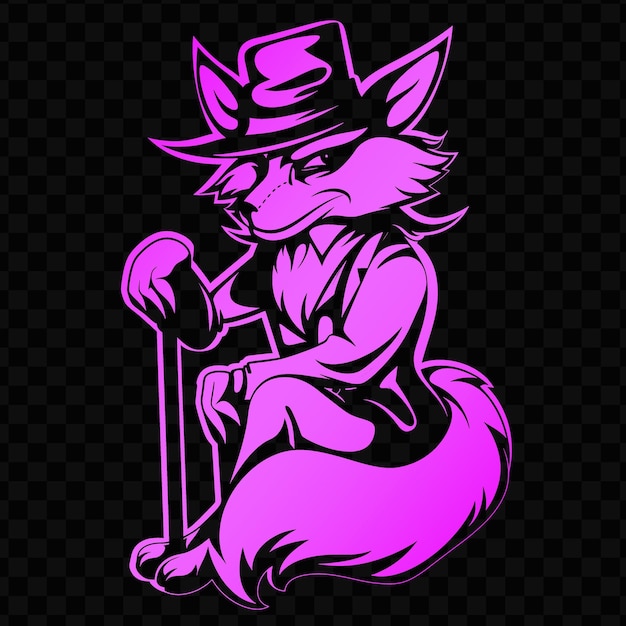 PSD logotipo da mascote sly fox com um chapéu e bengala projetado com uma t-shirt psd vetorial de tinta de tatuagem vint