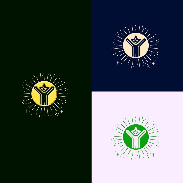 PSD logotipo da medalha de reconhecimento do empregado com uma pessoa estilizada e um desenho vetorial criativo e único