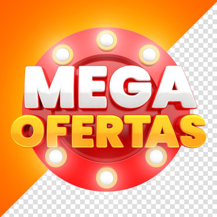PSD logotipo da mega oferta com luzes na parte superior