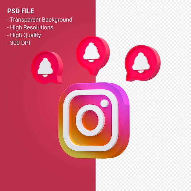 PSD logotipo da mídia social do instagram em renderização 3d