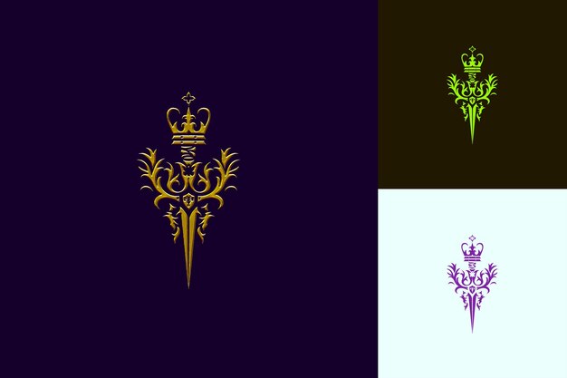PSD logotipo da rainha medieval com uma coroa e cetro para decorações template design psd vector tshirt art