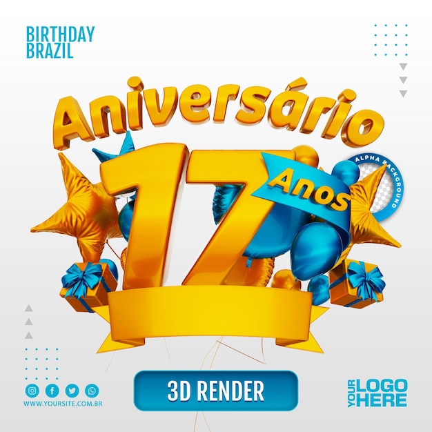 PSD logotipo de aniversário 3d para empresas e eventos