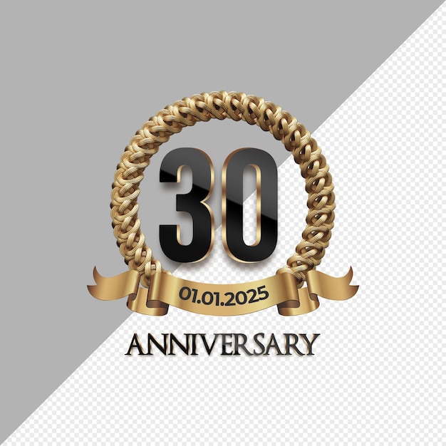 Logotipo de celebração do 30o aniversário com número dourado, cor brilhante, aniversário ou cartão de aniversário