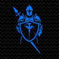 PSD logotipo de cresta de cavaleiro medieval com escudo e lança para decorar projetos vetoriais tribais criativos