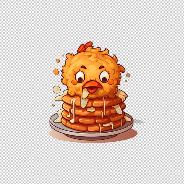 PSD logotipo de desenho animado chicken and waffles isolado para trás