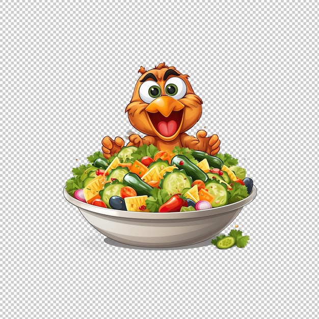 PSD logotipo de desenho animado salada de frango fundo isolado