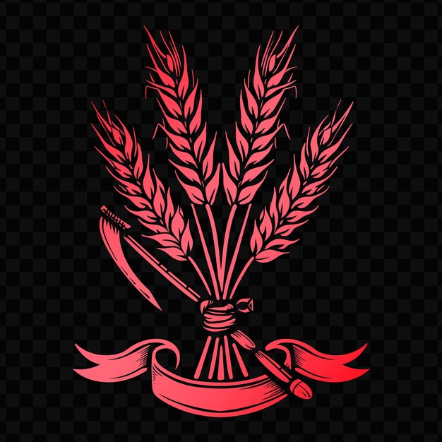 PSD logotipo de feixe de trigo vintage com fitas decorativas e uma scyth psd vector creative simple design art