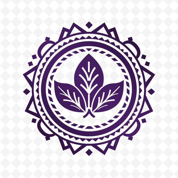 PSD logotipo de folha de manjericão com padrões geométricos decorativos e coleções de design vetorial de ervas naturais