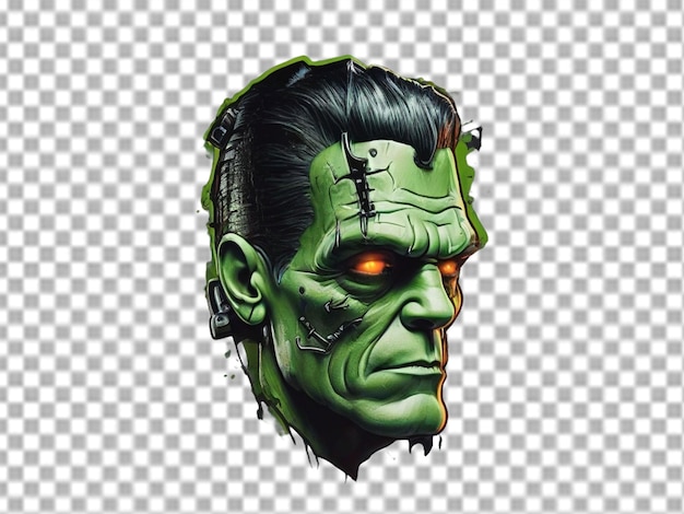 PSD logotipo de halloween da cabeça de frankenstein em logotipo transparente