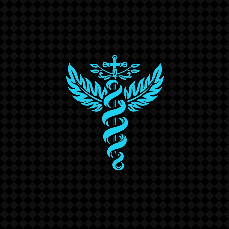 PSD logotipo de ivy caduceus médico com serpentes decorativas e designs criativos de vector de plantas curativas