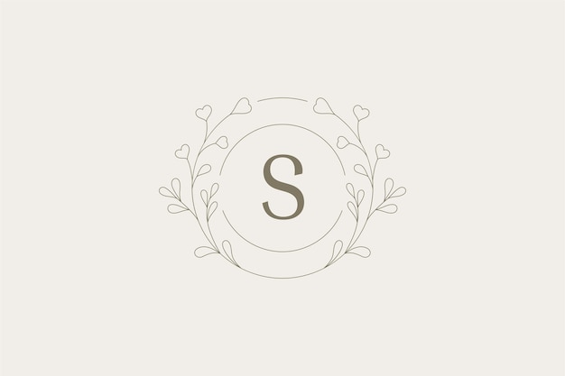 Logotipo de linha de círculo floral romântico com letras folhas botânicas modelo de design