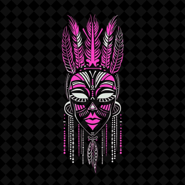 PSD logotipo de máscara tribal africana elegante com penas e contas para coleções de design vetorial abstrato