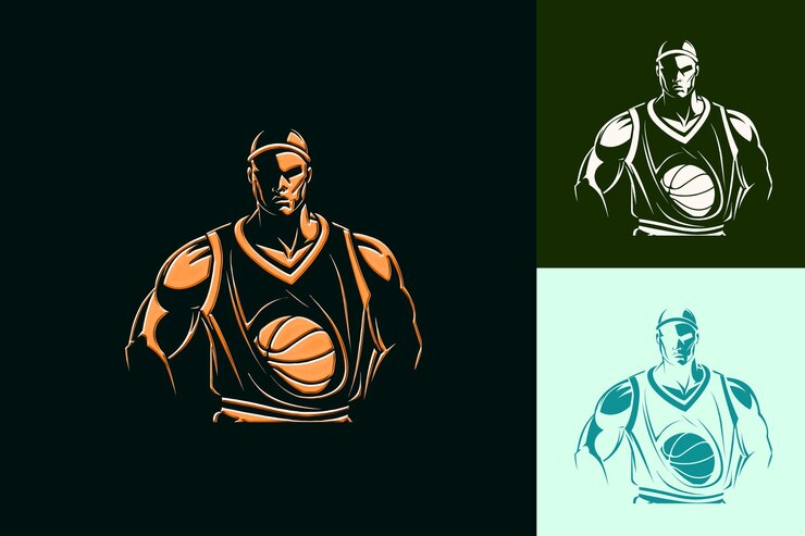 PSD logotipo de mascote de atleta com uma camiseta e uma bola desi cute abstract vector designs