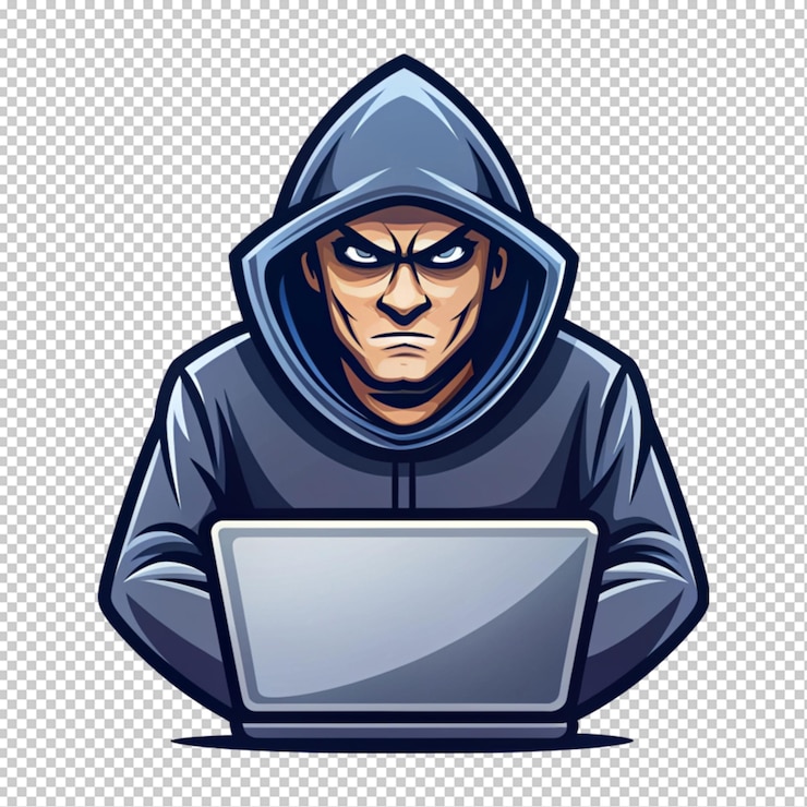 PSD logotipo de mascote em fundo transparente hacker