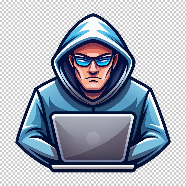 PSD logotipo de mascote em fundo transparente hacker
