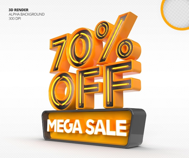 logotipo de mega venda 3d com 70% de desconto ou oferta no modelo de design de renderização 3d