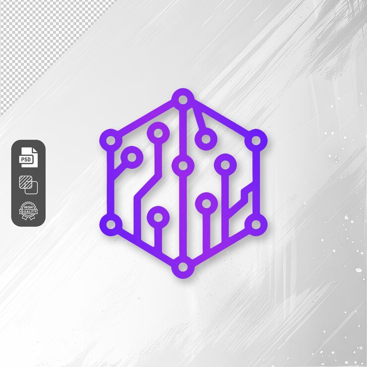 PSD logotipo de placa de circuito hexagonal futurista png transparente