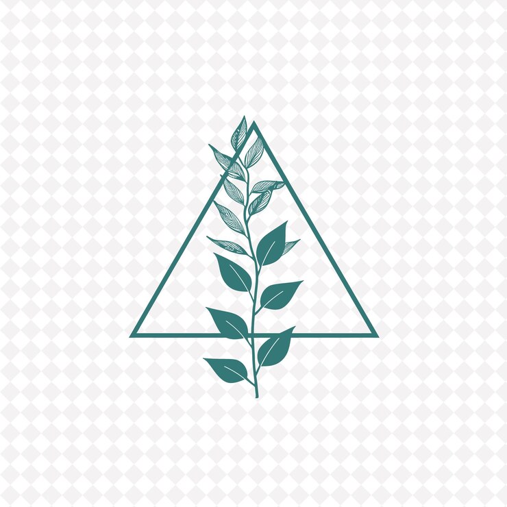 PSD logotipo de triângulo de hera minimalista com ângulos decorativos e projetos vetoriais de plantas criativas de geom