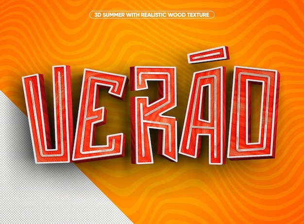 Logotipo de verão 3d realista em laranja e vermelho de madeira