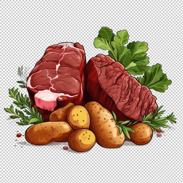 PSD logotipo de dibujos animados carne de res y patatas aisladas