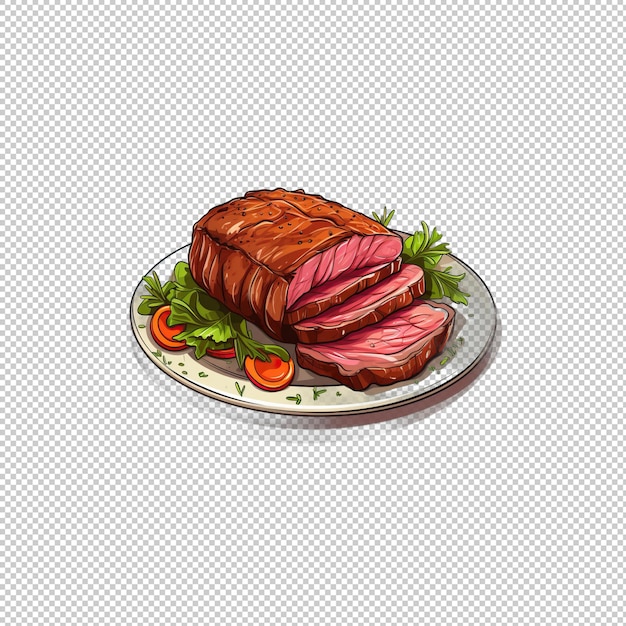 El logotipo de dibujos animados roast beef está aislado en el fondo.