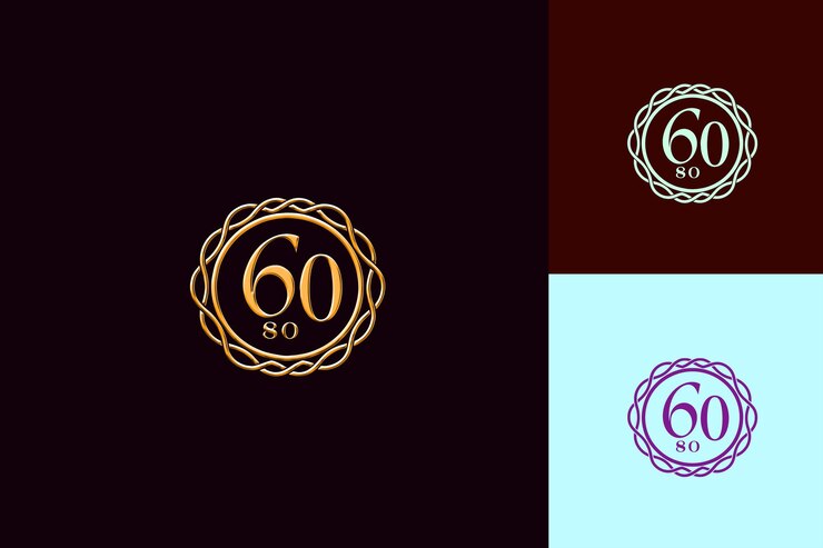 PSD logotipo do 60o aniversário com um 60 estilizado nas coleções de design abstrato cente vector