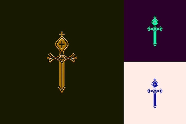 PSD logotipo do bispo medieval com uma mitra e um crozier para decorati template design psd vector tshirt art