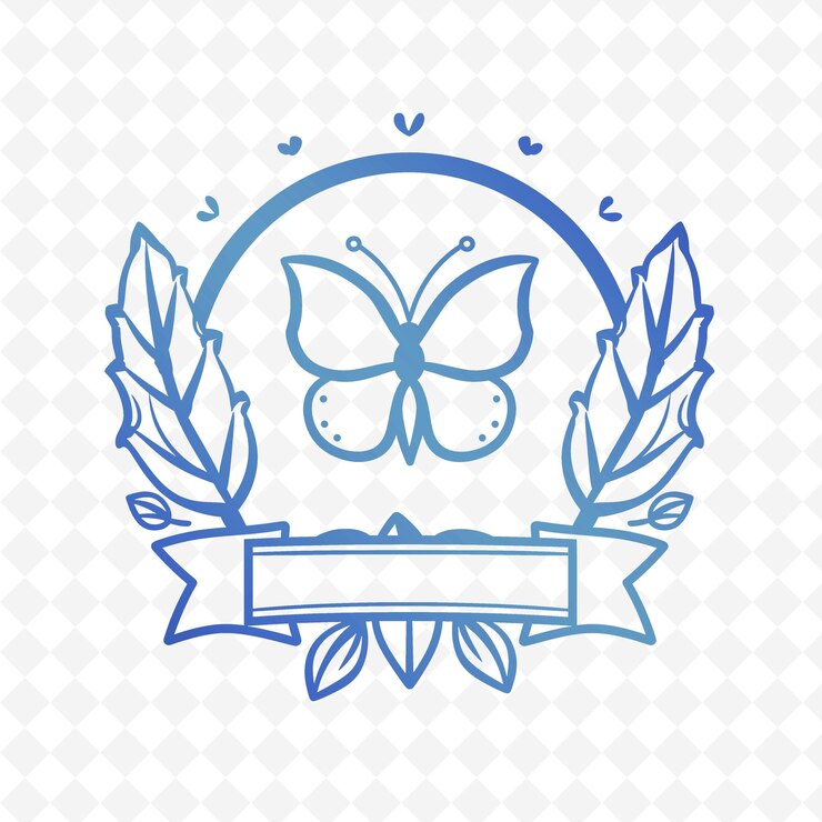 PSD logotipo do emblema da folha de feno-grego com fita decorativa e coleções de design vetorial de ervas naturais butterf