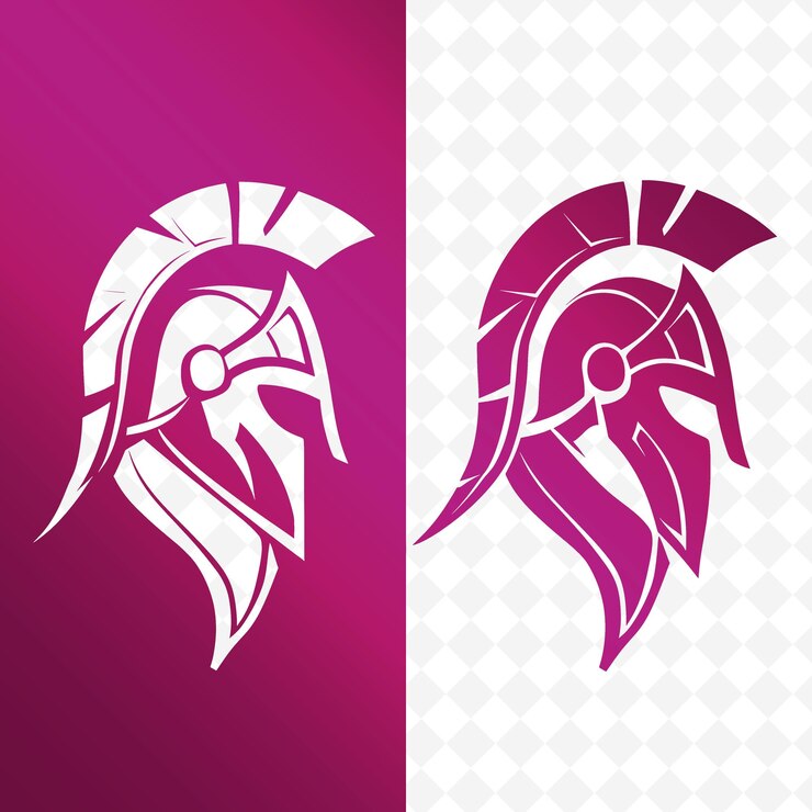 PSD logotipo do guerreiro espartano com capacete e escudo para decoração designs vetoriais tribais criativos