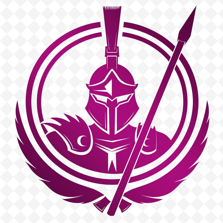 PSD logotipo do guerreiro espartano com omega e lança para decorar projetos vetoriais tribais criativos