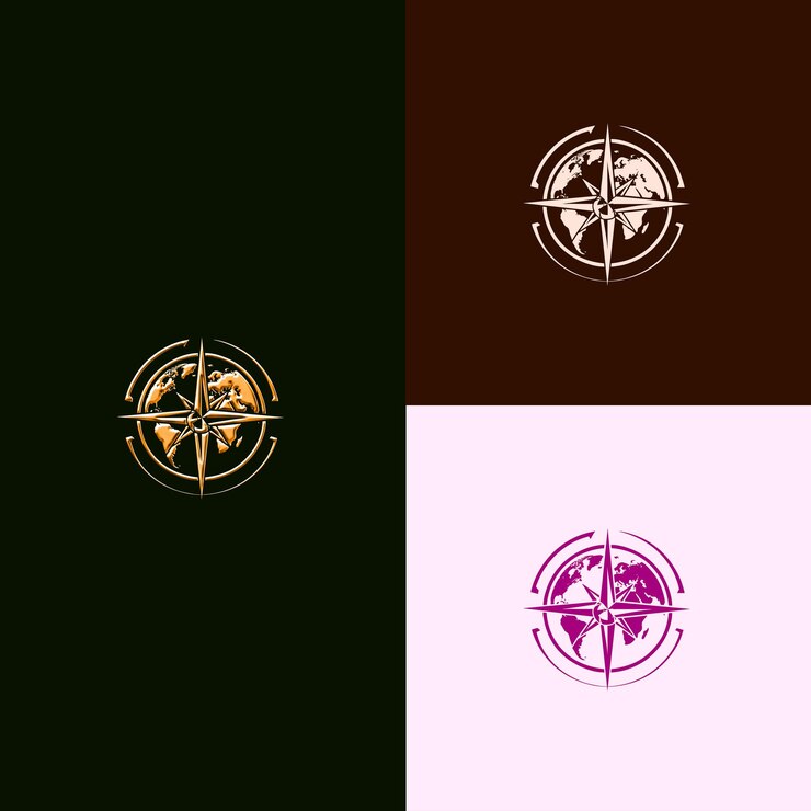 PSD logotipo do open world game award com um globo e uma bússola para projetos vetoriais criativos e únicos