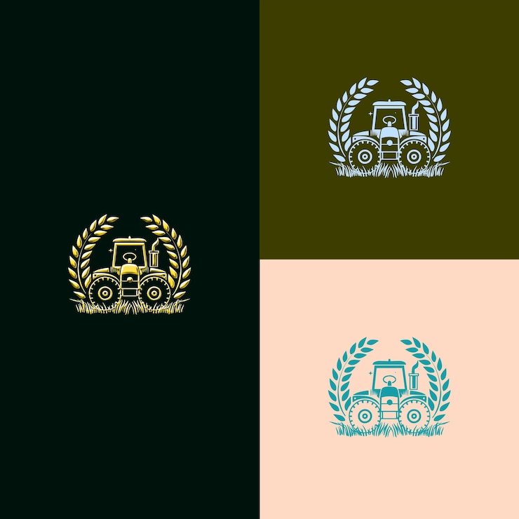PSD logotipo do prêmio de agricultura e agricultura com tractor e wh designs vector criativos e únicos