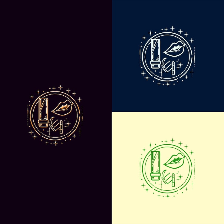 PSD logotipo do prêmio de beleza e cosméticos com batom e mir designs vetoriais criativos e únicos