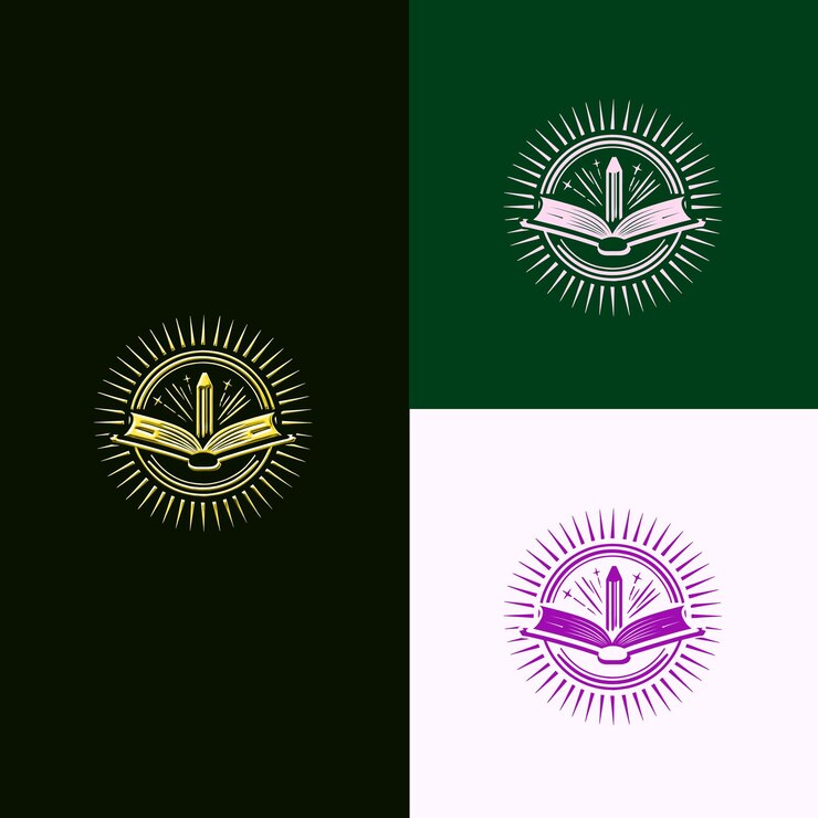 PSD logotipo do prêmio de educação e aprendizagem com desenhos vetoriais criativos e únicos de livro e lápis