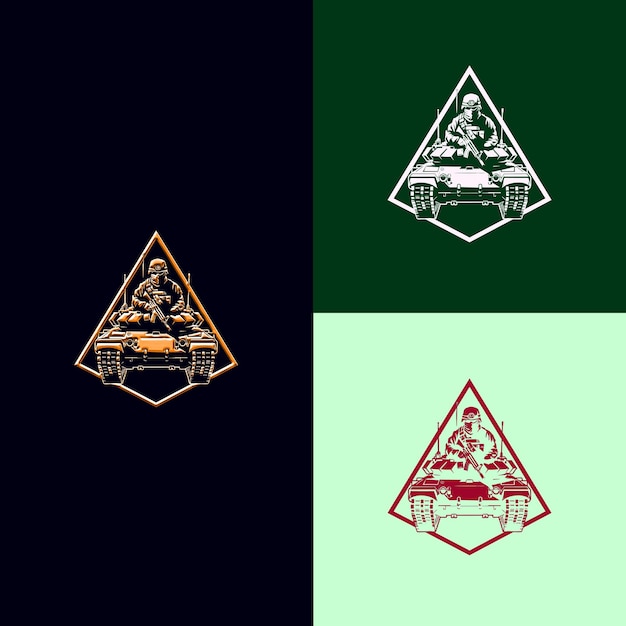 PSD logotipo do prêmio de guerra com um tanque e um soldado para decoração designs vetoriais criativos e únicos