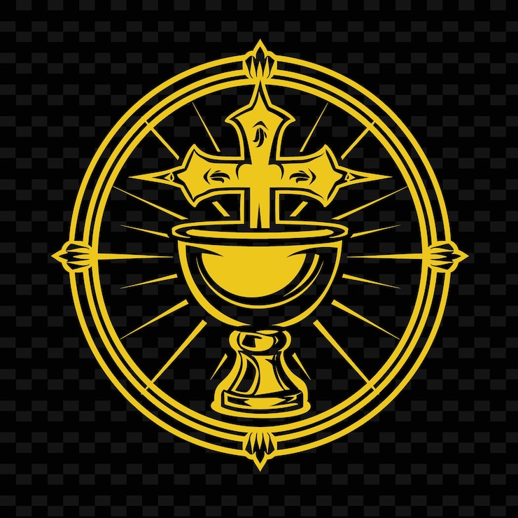 PSD logotipo do selo da ordem de monges medieval com cruz e cálice para desenhos vector tribais criativos de dec