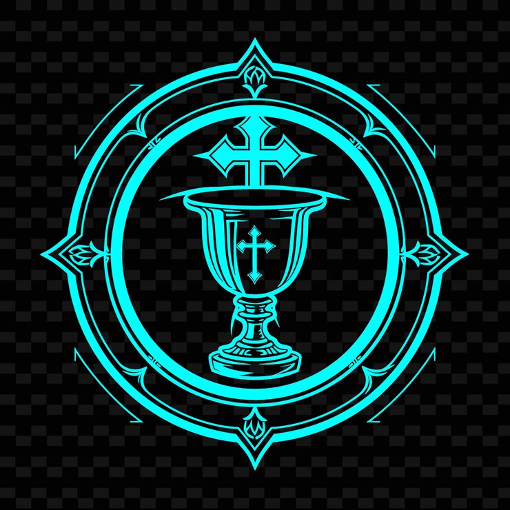 PSD logotipo do selo da ordem de monges medieval com cruz e cálice para desenhos vector tribais criativos de dec