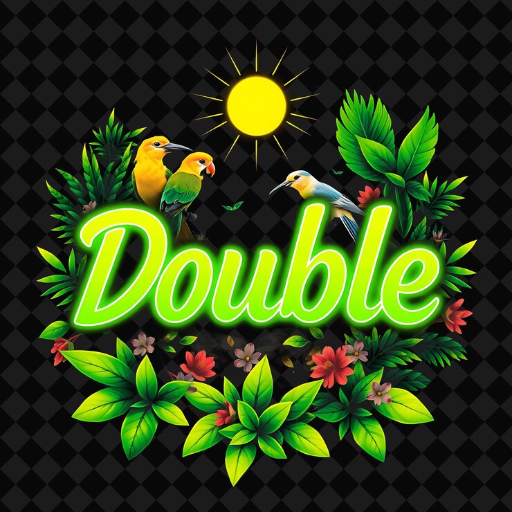 PSD un logotipo para dobles pisos y pájaros verdes con un fondo verde con pájaros amarillos y verdes