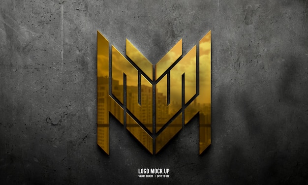 El logotipo dorado moderno en el fondo de textura de hormigón Mockup Grunge