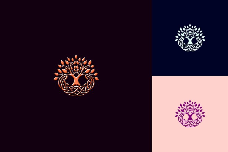 PSD logotipo de druida místico con un nudo celta y un árbol para decoración diseños vectoriales abstractos creativos