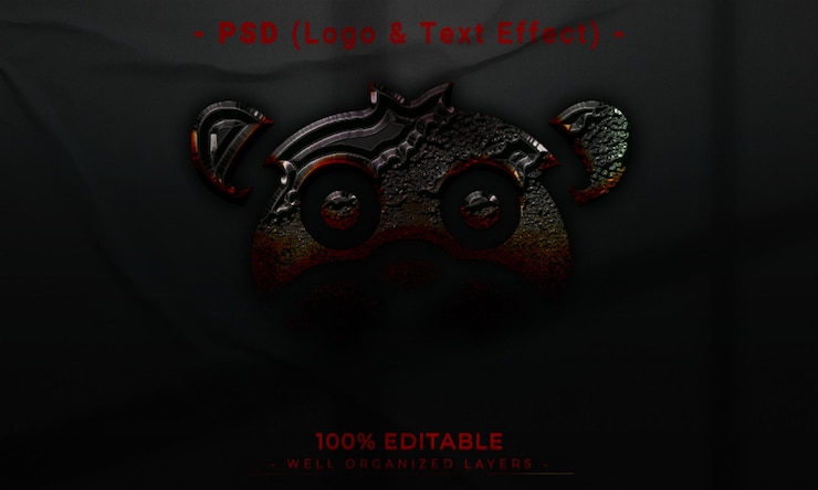 PSD logotipo editable en 3d y maqueta de estilo de efecto de texto con fondo abstracto oscuro