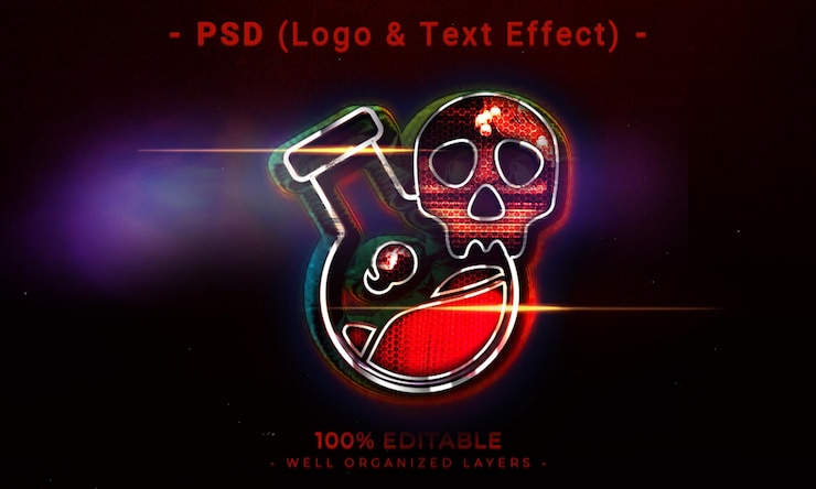 PSD logotipo editable en 3d y maqueta de estilo de efecto de texto con fondo abstracto oscuro