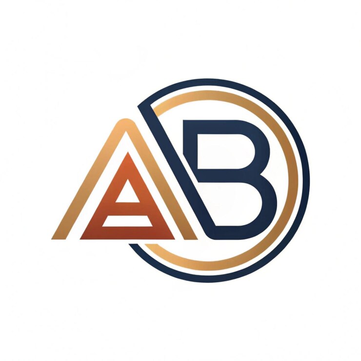 PSD logotipo elegante de letras a e b em alfabeto preto e dourado ilustração vetorial
