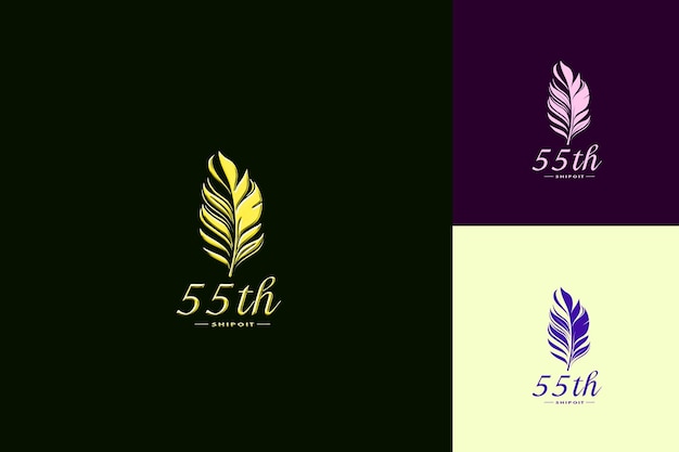 Logotipo elegante con texto Logotipo del 55o emblema con una pluma en forma de vector Colecciones de diseño abstracto